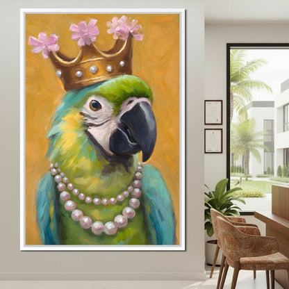 Regal Parrot Pearl Crowned Canvas Wall Art