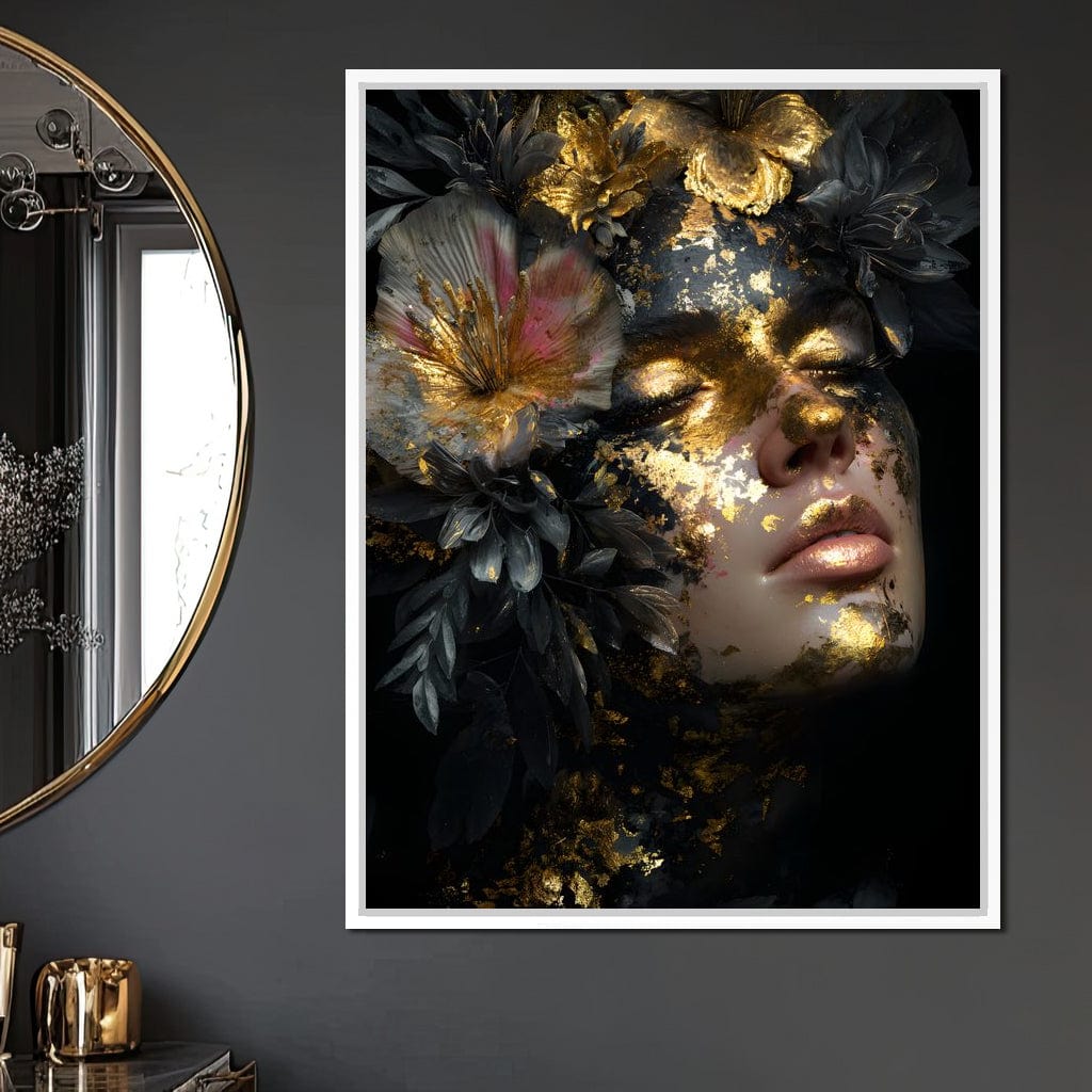 Golden Reverie Floral Visage Canvas Wall Art