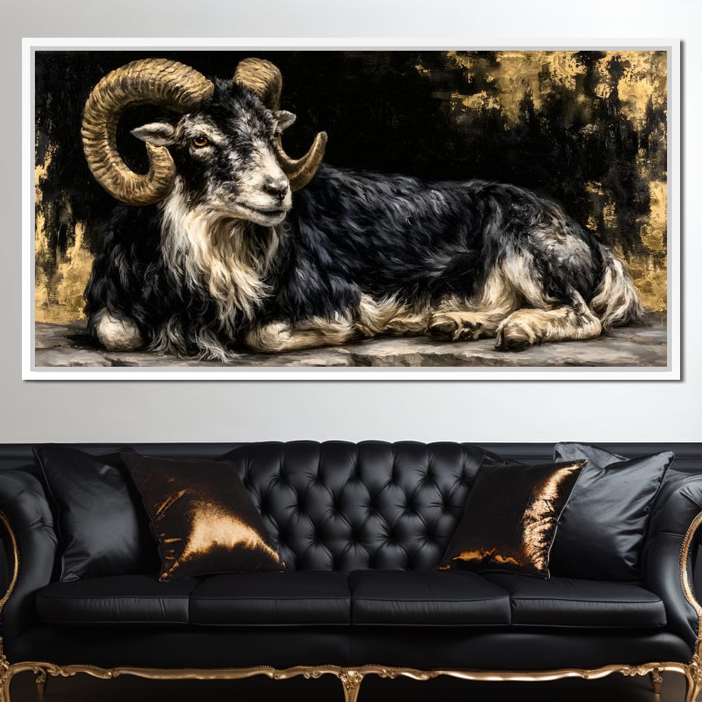 Watchful Ram of the Gilded Void Canvas Wall Art