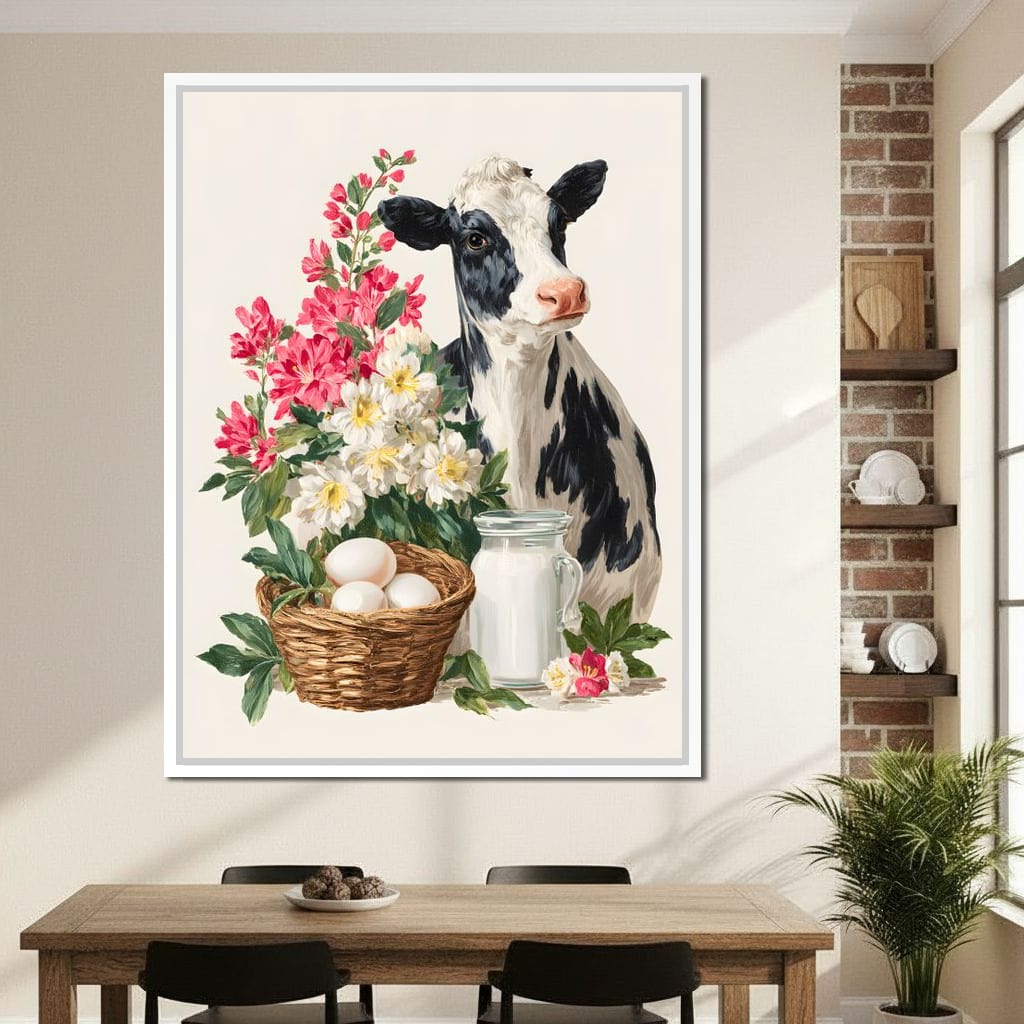 Farmhouse Cow Milk And Blooms Canvas Wall Art