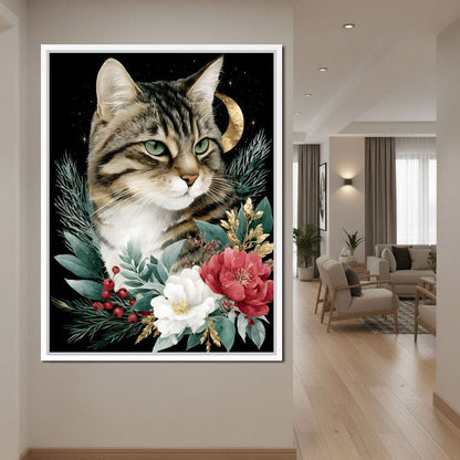 Moonlit Floral Gold Tabby Canvas Wall Art