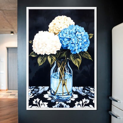 Hydrangea Dream in Glass Vase Canvas Wall Art