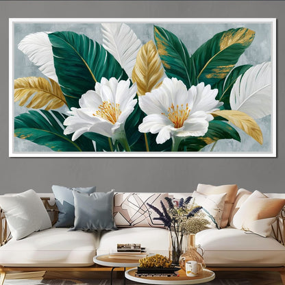 Gilded Tropical White Peony Canvas Wall Art