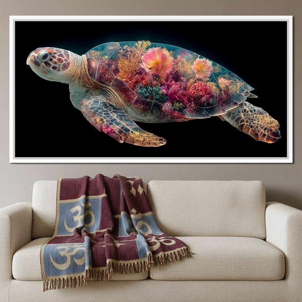 Floral Reef Sea Turtle Glow Canvas Wall Art