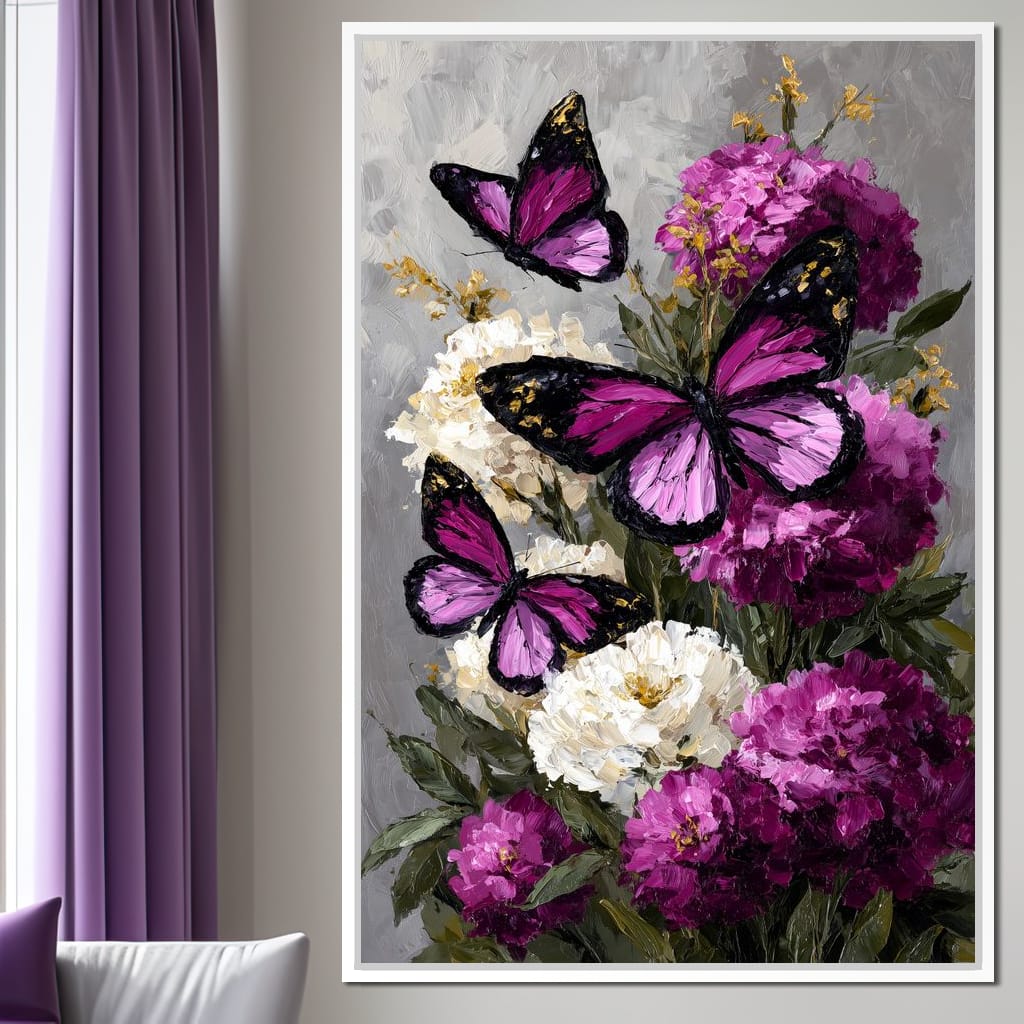 Amethyst Butterflies Bouquet Canvas Wall Art