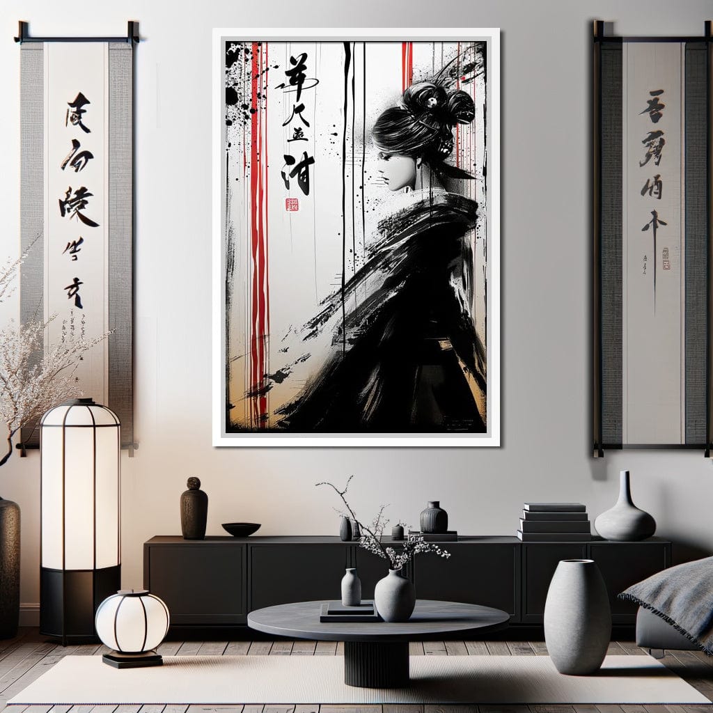 Ink Veiled Geisha Mystery Canvas Wall Art