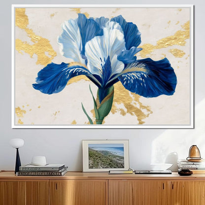 Gilded Blue Iris Bloom Canvas Wall Art