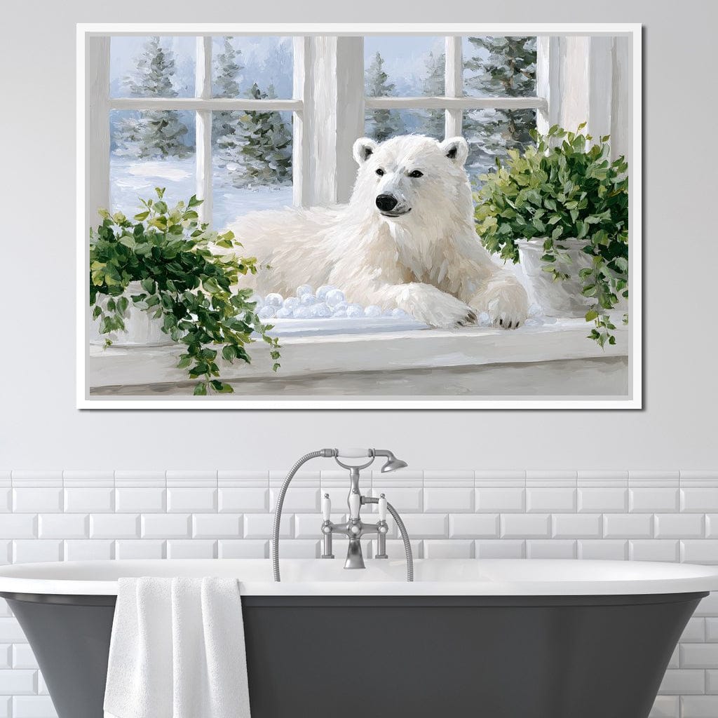 Polar Bear Winter Window Nook Canvas Wall Art