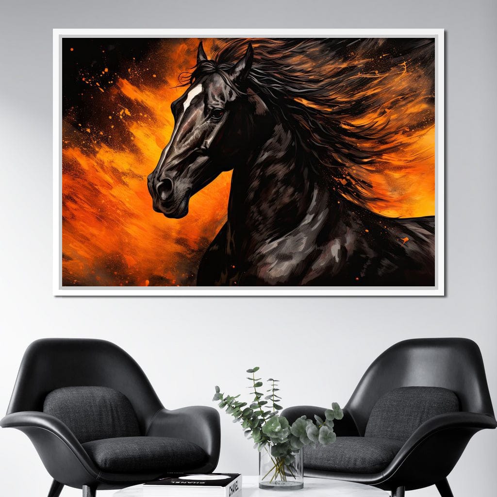 Stallion Amidst Ember Blaze Canvas Wall Art