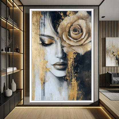 Golden Rose Reverie Portrait Canvas Wall Art