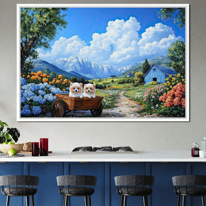 Pomeranian Wagon Canvas Wall Art