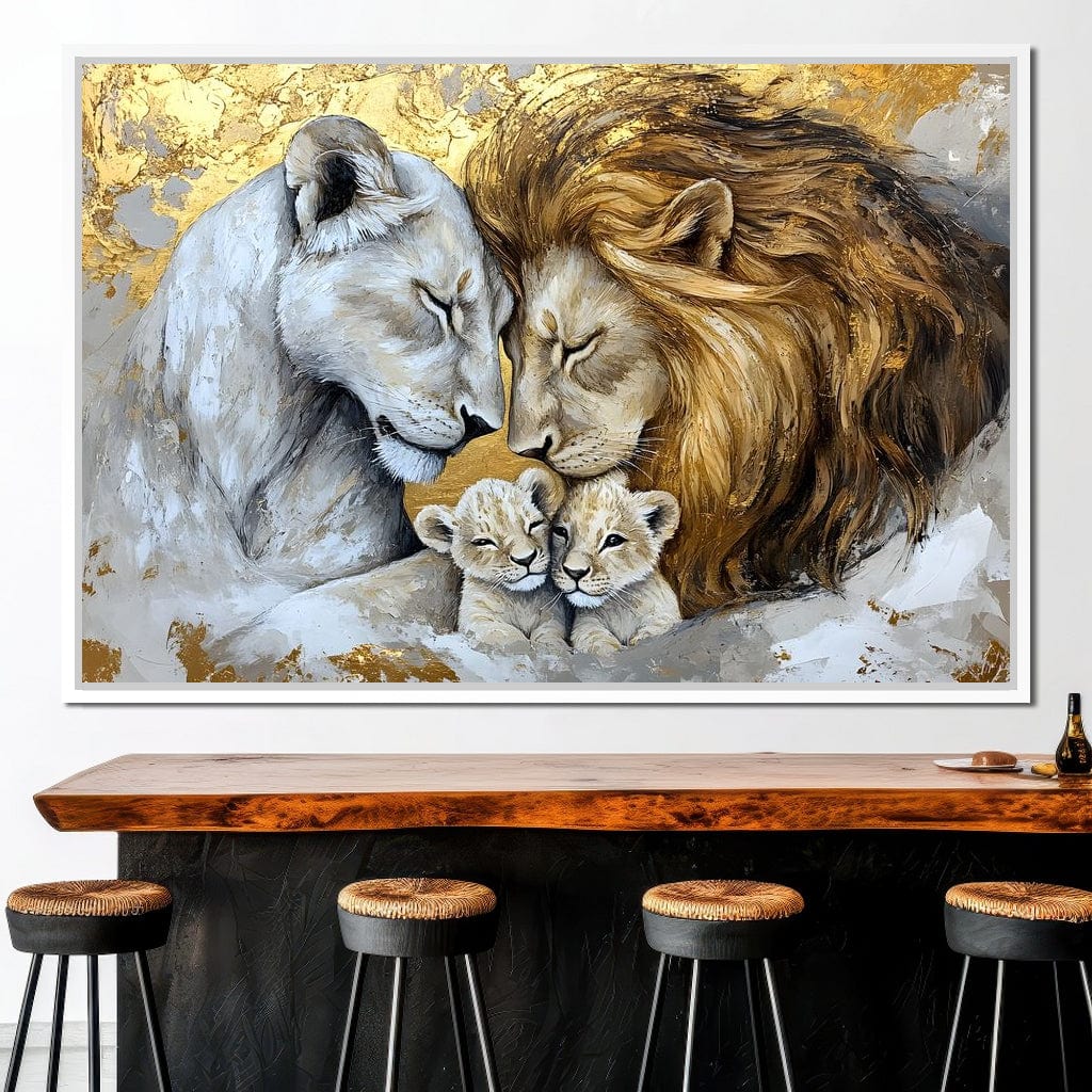 Lion Family Embrace Canvas Wall Art