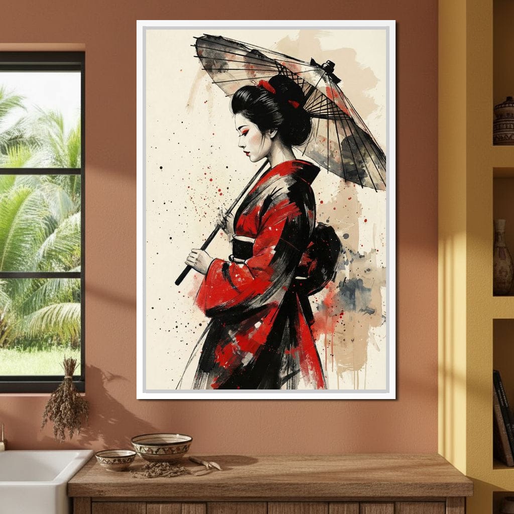 Japanese Woman with Umbrella Canvas Wall Art