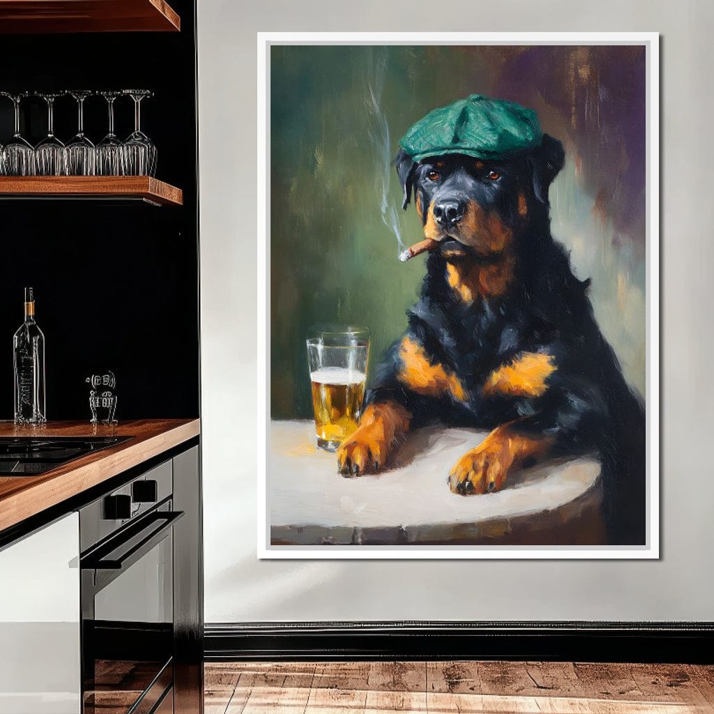 Rottweiler Irish Pub Night Canvas Wall Art
