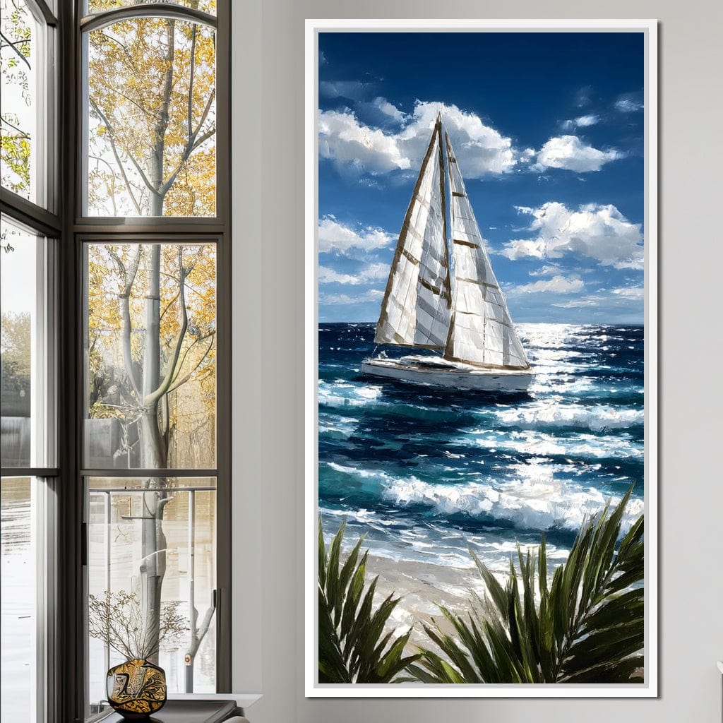 Sailboat Journey Over Turquoise Sea Canvas Wall Art