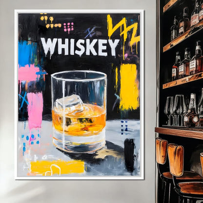 Neon Whiskey On The Rocks Canvas Wall Art