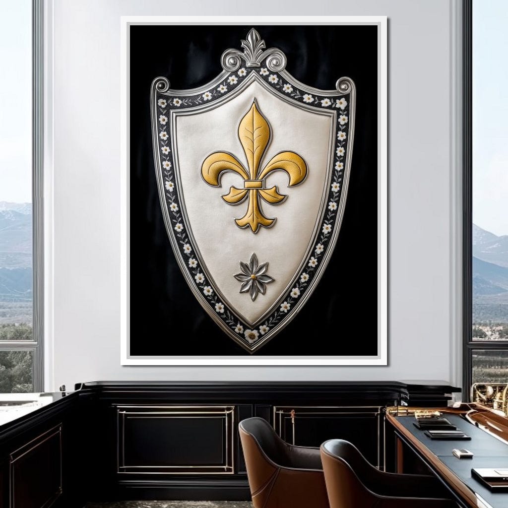Shield of Golden Elegance Fleur De Lys Canvas Wall Art