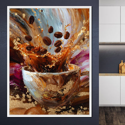 Golden Coffee Splash Reverie Canvas Wall Art