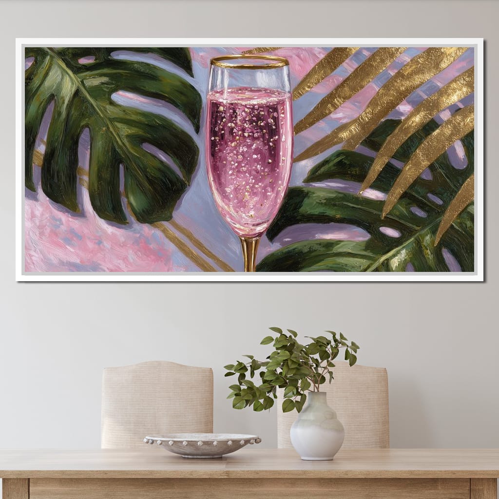 Pink Fizz Gold Palm Soiree Canvas Wall Art