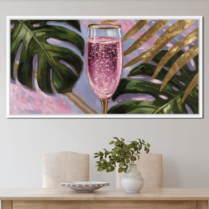 Pink Fizz Gold Palm Soiree Canvas Wall Art