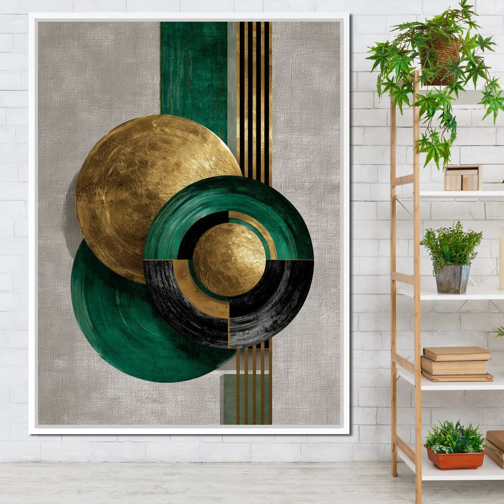Emerald Gold Geometric Circles Canvas Wall Art