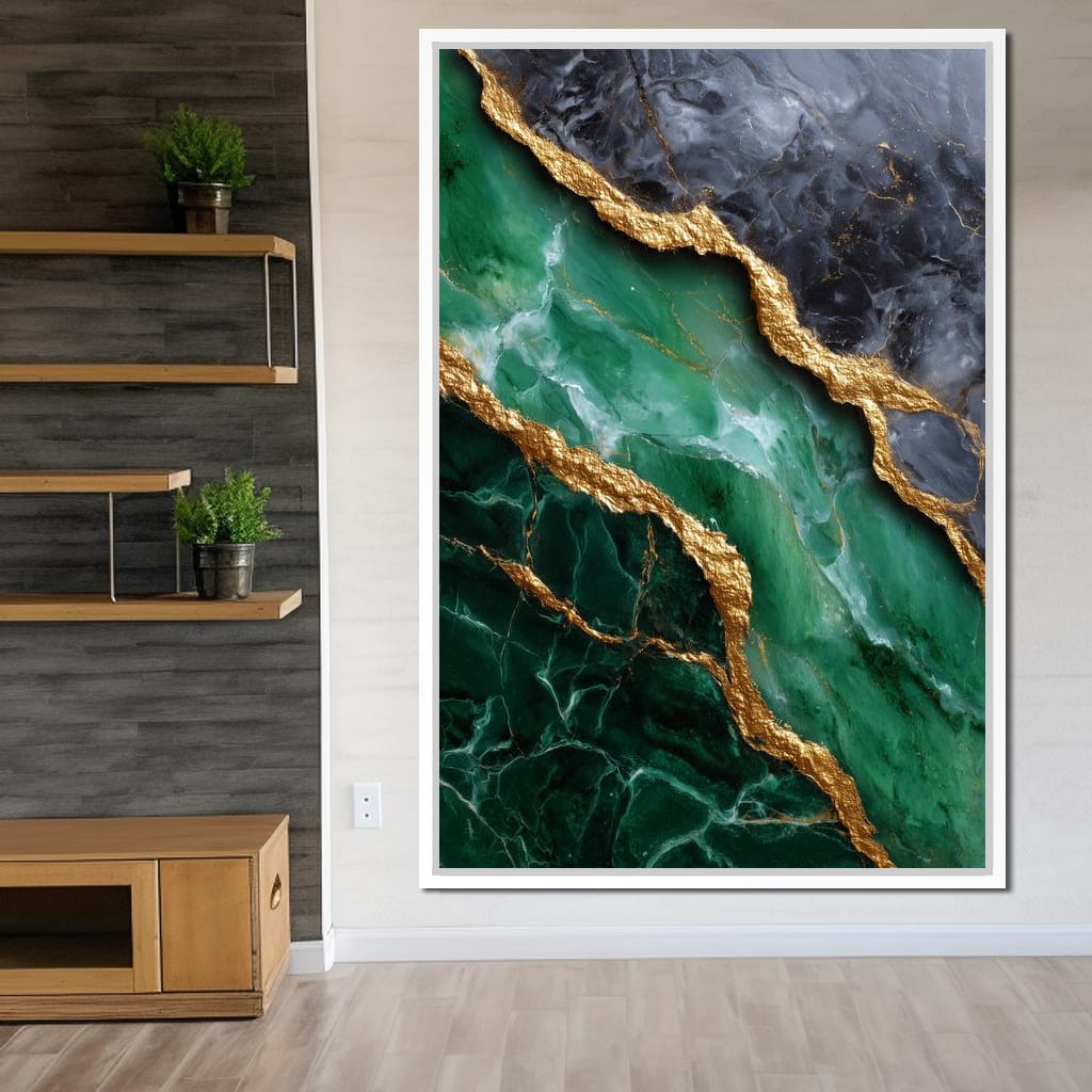 Gilded Emerald Marble Rift Canvas Wall Art
