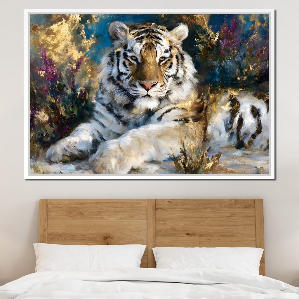 Golden White Tiger Reverie Canvas Wall Art