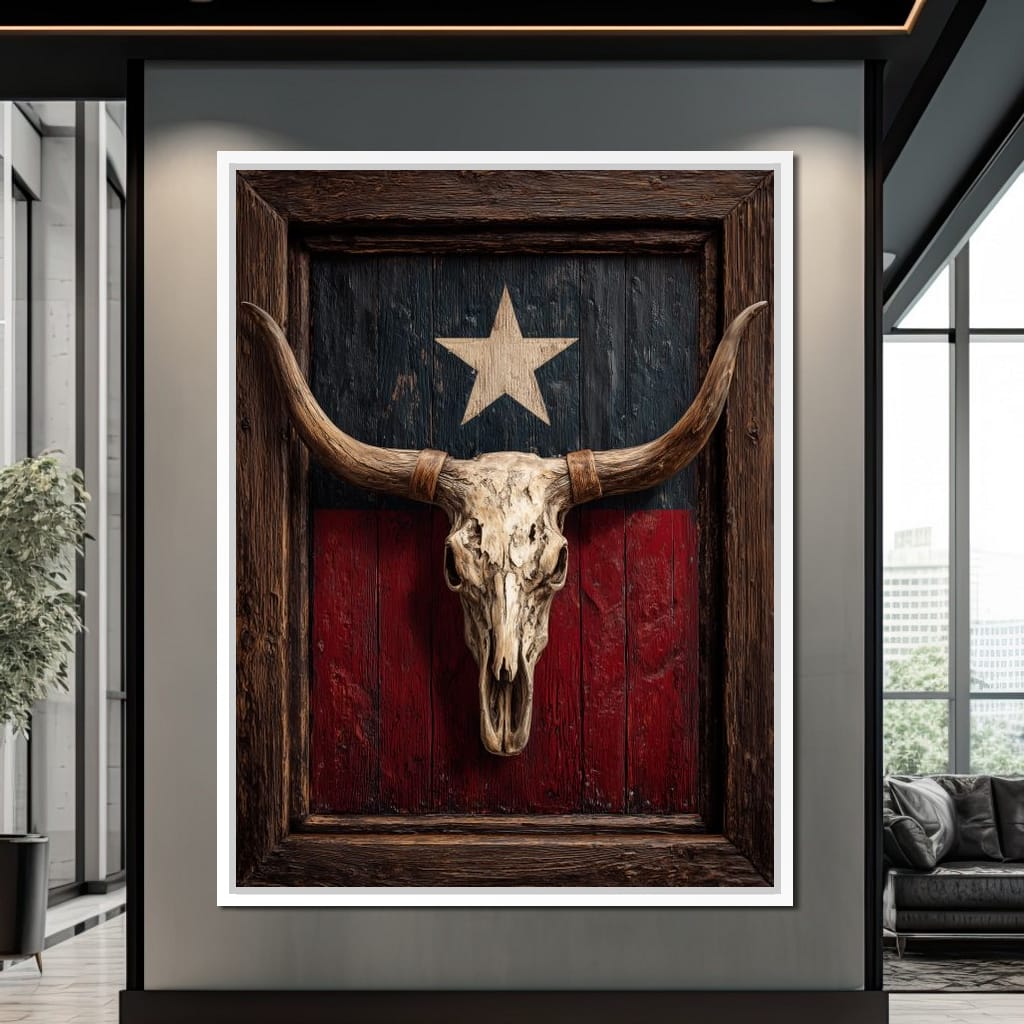 Texas Longhorn Lone Star Barnwood Canvas Wall Art