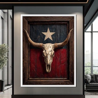 Texas Longhorn Lone Star Barnwood Canvas Wall Art