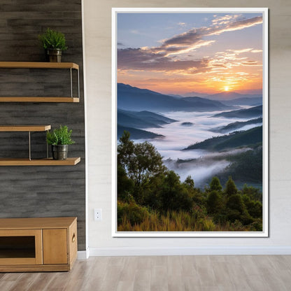 Sunrise Over Misty Mountains Canvas Wall Art