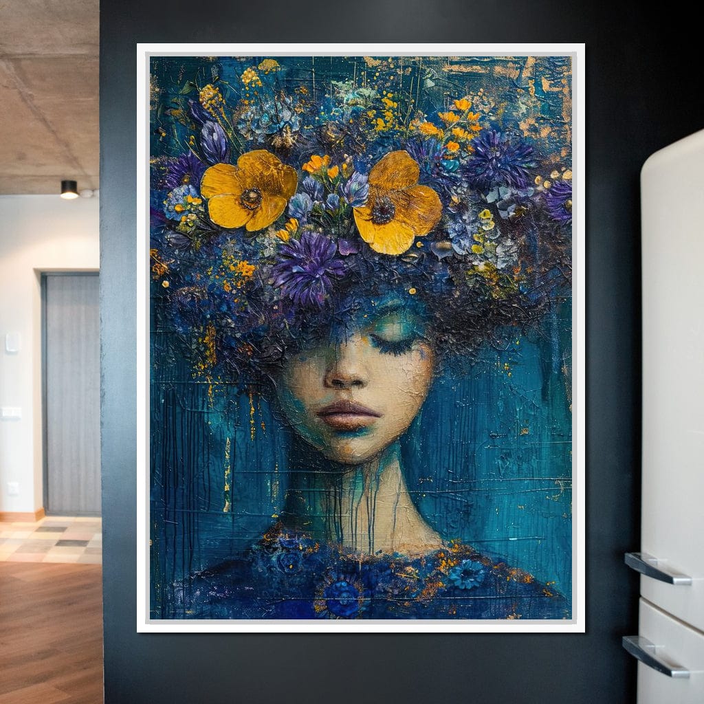 Floral Dreams in Indigo Depths Canvas Wall Art