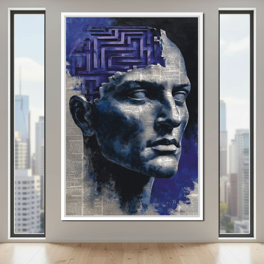 Cobalt Labyrinth Mindscape Canvas Wall Art