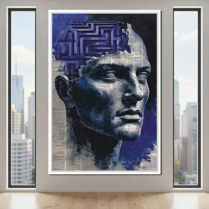 Cobalt Labyrinth Mindscape Canvas Wall Art