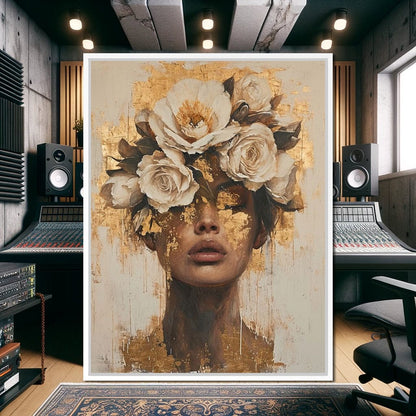 Golden Petal Visage Canvas Wall Art