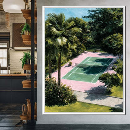 Palm Garden Tennis Court Retreat Canvas Wall Art