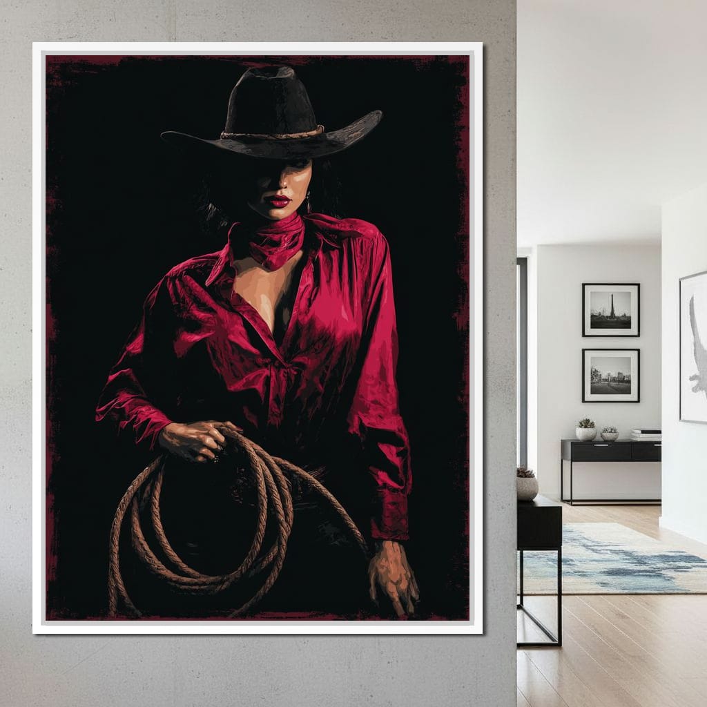 Midnight Cowgirl Red Blouse Canvas Wall Art