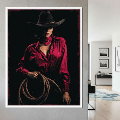 Midnight Cowgirl Red Blouse Canvas Wall Art