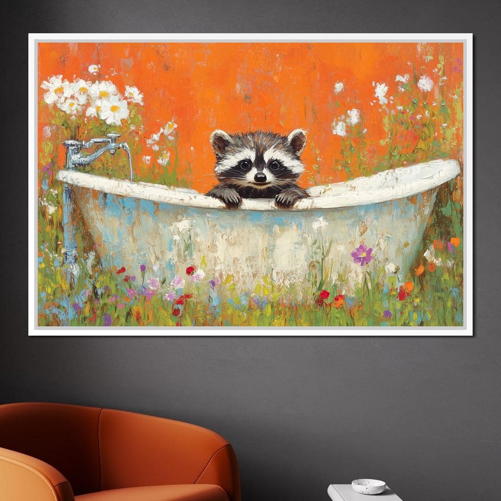 Raccoon Bath Canvas Wall Art