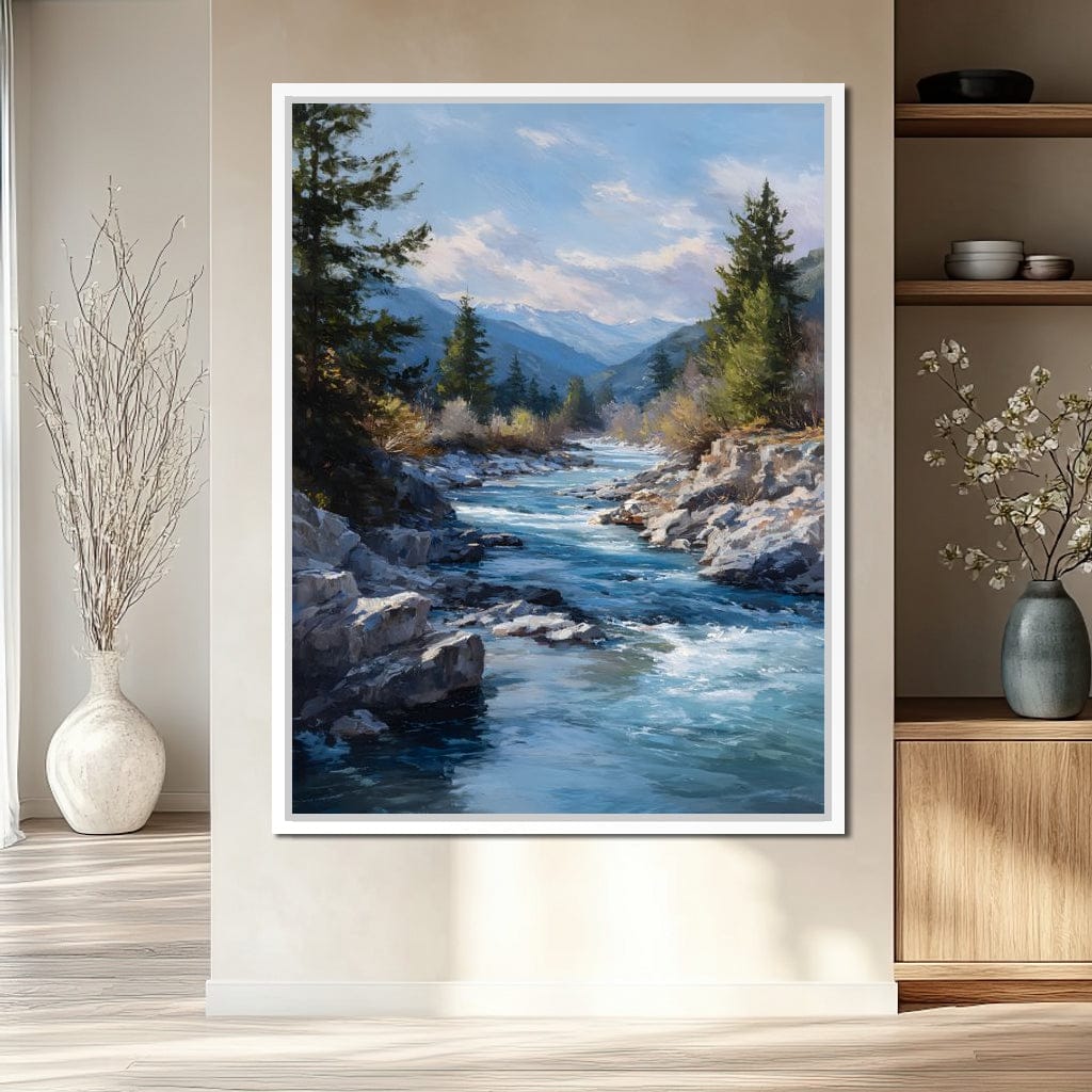 Alpine River Through Pines Canvas Wall Art