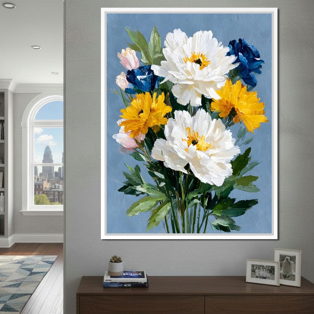 Blue Garden Peony Bouquet Canvas Wall Art