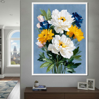 Blue Garden Peony Bouquet Canvas Wall Art