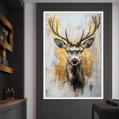 Majestic Golden Deer Portrait Canvas Wall Art
