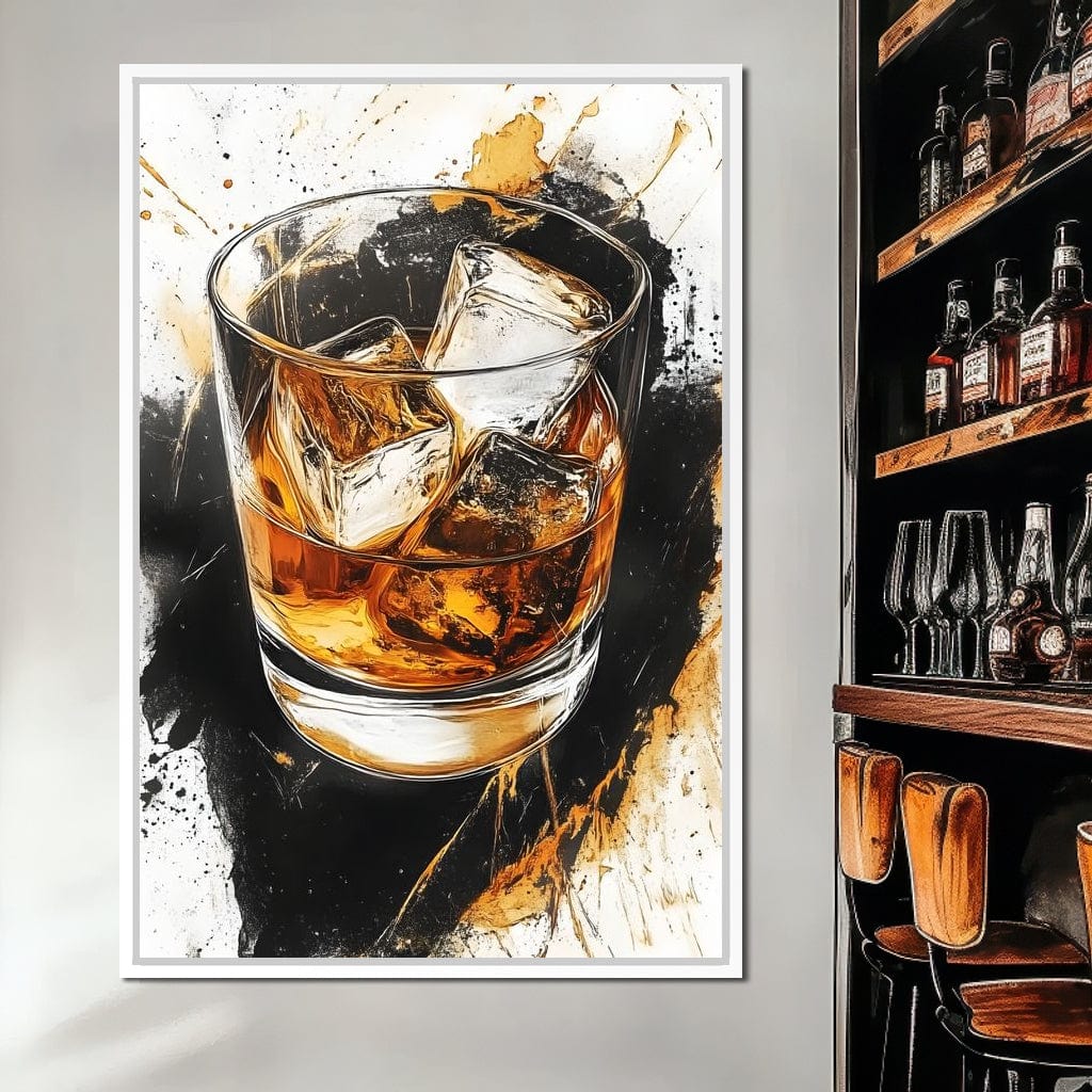 Whiskey Reflections on Ice Canvas Wall Art