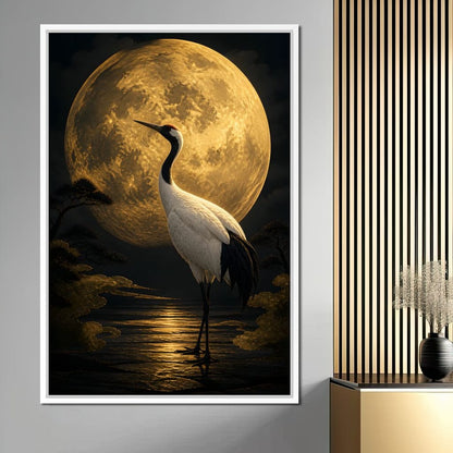 Crane Moonrise Canvas Wall Art