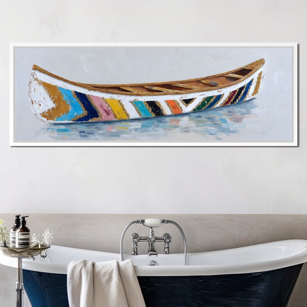 Colorful Canoe Reflections Calm Canvas Wall Art