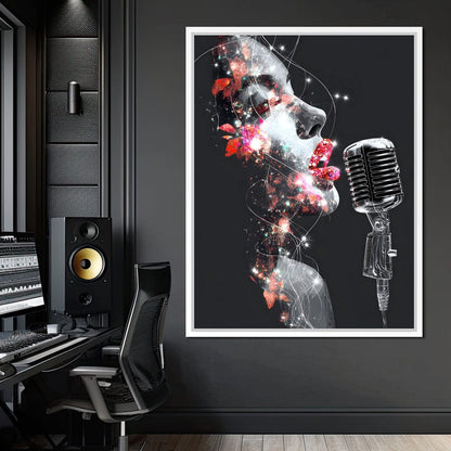 Cosmic Vocalist Neon Kiss Canvas Wall Art