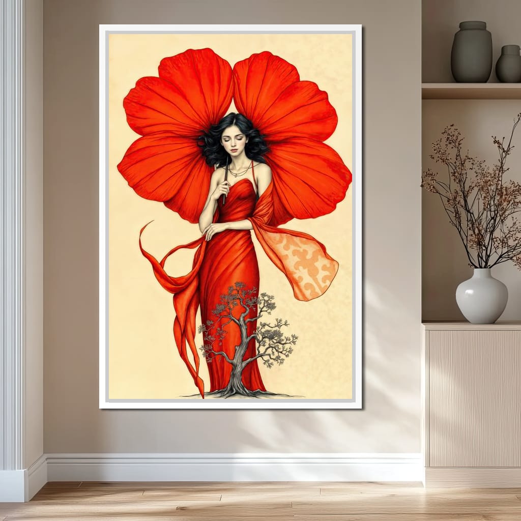 Rooted in Scarlet Canvas Wall Art