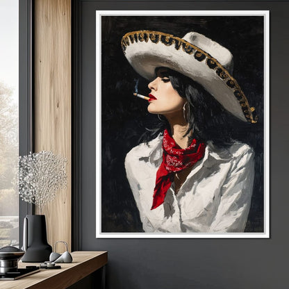 Sombrero Smoke Noir Portrait Canvas Wall Art