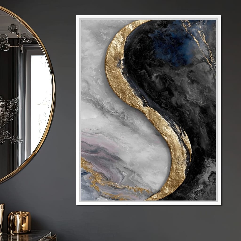 Gilded Moonstone Abstract Flow Canvas Wall Art