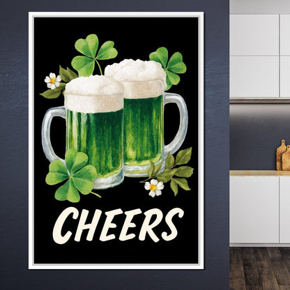 Lucky Clover Beer Cheers Canvas Wall Art